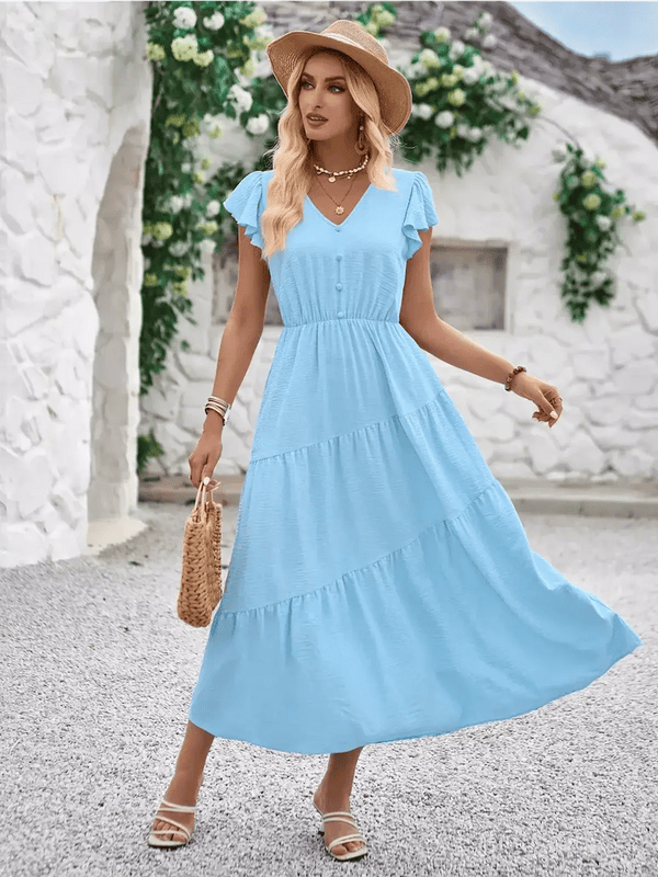 Modinzi Midi dress Blue / 8 (S) Women’s Flutter Sleeve Tiered Midi Dress – Lightweight Summer Casual Dress