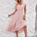 Modinzi Midi dress Pink / 8 (S) Women’s Flutter Sleeve Tiered Midi Dress – Lightweight Summer Casual Dress