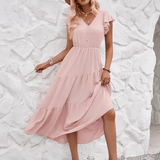 Modinzi Midi dress Pink / 8 (S) Women’s Flutter Sleeve Tiered Midi Dress – Lightweight Summer Casual Dress