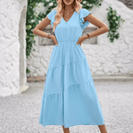 Modinzi Midi dress Women’s Flutter Sleeve Tiered Midi Dress – Lightweight Summer Casual Dress