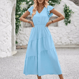 Modinzi Midi dress Women’s Flutter Sleeve Tiered Midi Dress – Lightweight Summer Casual Dress