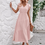 Modinzi Midi dress Women’s Flutter Sleeve Tiered Midi Dress – Lightweight Summer Casual Dress