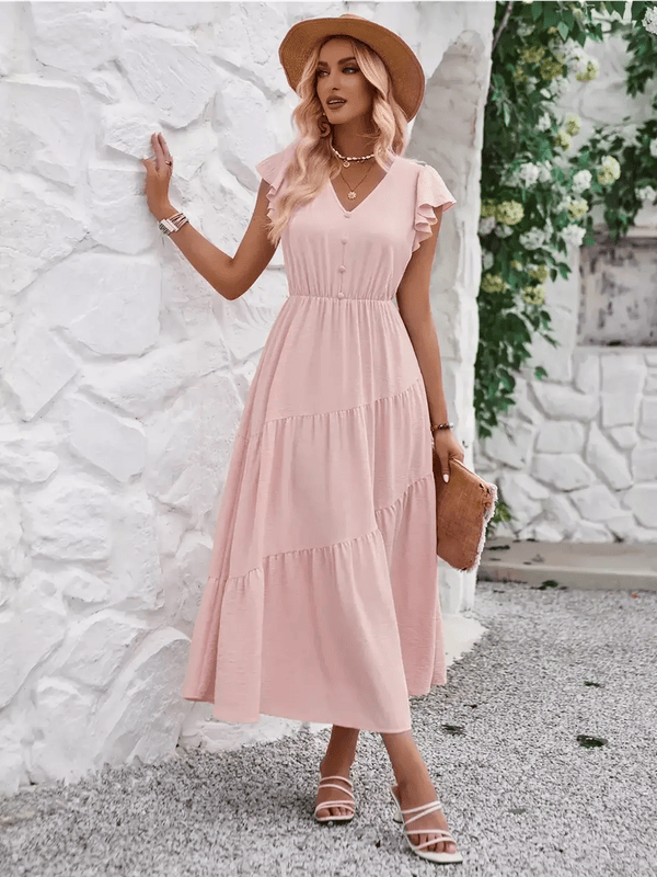 Modinzi Midi dress Women’s Flutter Sleeve Tiered Midi Dress – Lightweight Summer Casual Dress