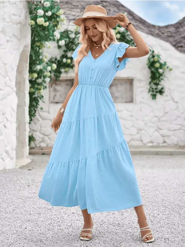 Modinzi Midi dress Women’s Flutter Sleeve Tiered Midi Dress – Lightweight Summer Casual Dress