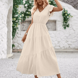 Modinzi Midi dress Women’s Flutter Sleeve Tiered Midi Dress – Lightweight Summer Casual Dress