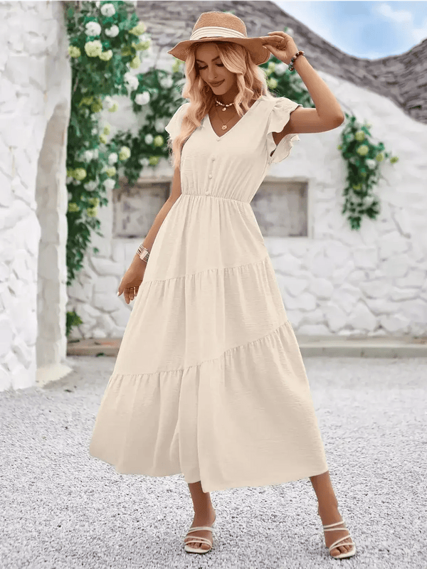 Modinzi Midi dress Women’s Flutter Sleeve Tiered Midi Dress – Lightweight Summer Casual Dress