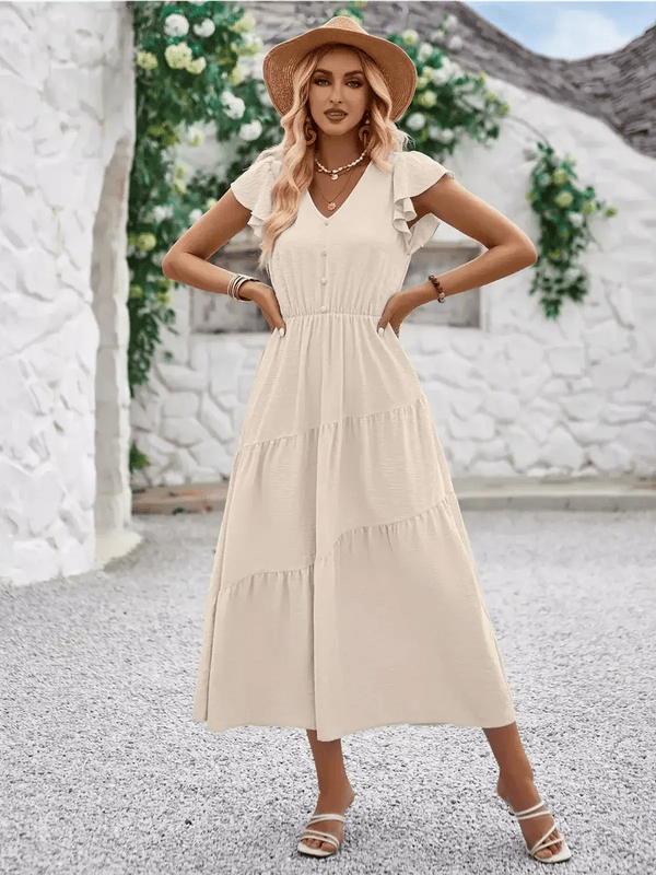 Modinzi Midi dress Women’s Flutter Sleeve Tiered Midi Dress – Lightweight Summer Casual Dress
