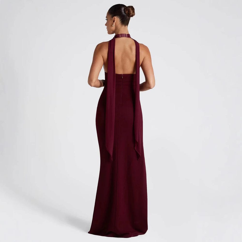 Modinzi Maxi dress Women’s Halter Neck Evening Gown – High Slit Backless Maxi Dress