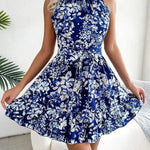 Modinzi Mini Dress Women’s Halter Neck Floral Mini Dress – Sleeveless A-Line Summer Outfit