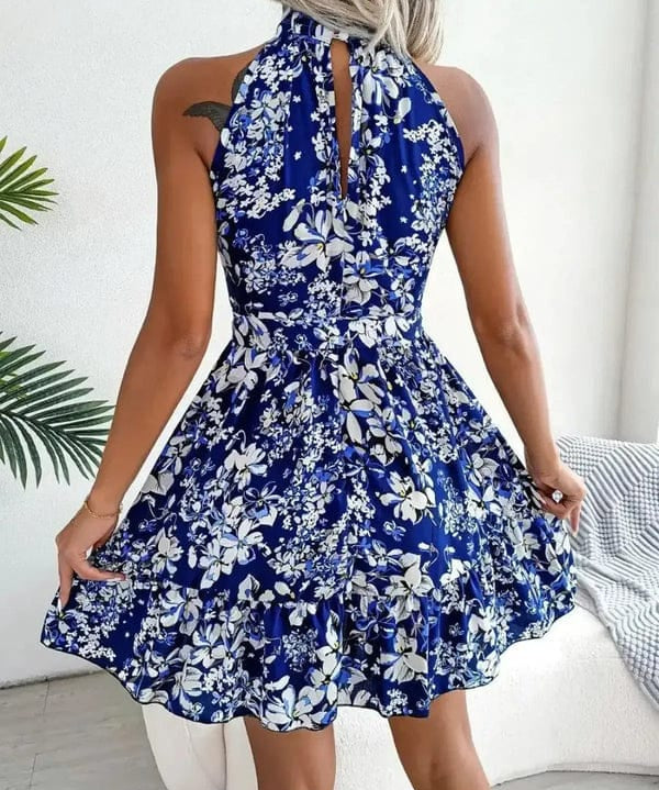 Modinzi Mini Dress Women’s Halter Neck Floral Mini Dress – Sleeveless A-Line Summer Outfit