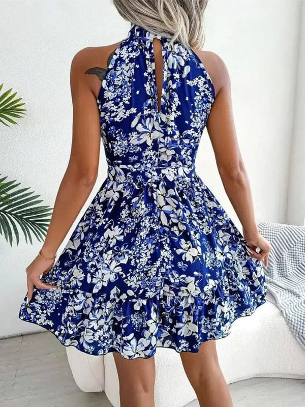 Modinzi Mini Dress Women’s Halter Neck Floral Mini Dress – Sleeveless A-Line Summer Outfit