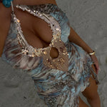 Modinzi Mini Dress Women’s Halter Neck Mini Dress – Sequin Detail & Ruched Mesh Skirt