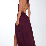 Modinzi Maxi dress Women’s Halter Ruched Maxi Dress – Elegant Open Back Evening Gown with High Slit
