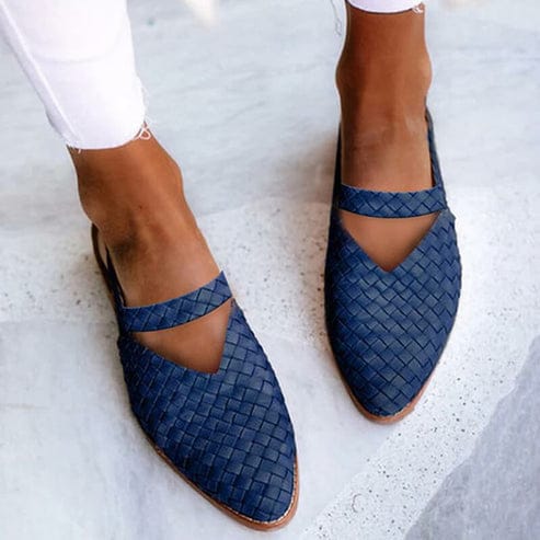 Modinzi flat shoes Blue / 4 Women’s Handwoven Slingback Flats – Casual Leather-Look Comfort Shoes
