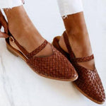 Modinzi flat shoes Brown / 4 Women’s Handwoven Slingback Flats – Casual Leather-Look Comfort Shoes