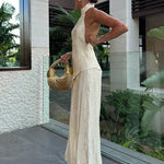 Modinzi Sets Ivory / 8 (S) Women’s Ivory Pleated Halter Jumpsuit – Backless Wide-Leg Set