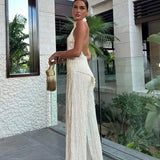 Modinzi Sets Ivory / 8 (S) Women’s Ivory Pleated Halter Jumpsuit – Backless Wide-Leg Set