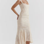 Modinzi Maxi dress Women’s Lace Corset Maxi Dress – Ruched Bodycon with High-Low Hem