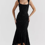 Modinzi Maxi dress black / 8 (S) Women’s Lace Corset Maxi Dress – Sleeveless Ruched Hem Evening Gown