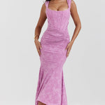 Modinzi Maxi dress Pink / 8 (S) Women’s Lace Corset Maxi Dress – Sleeveless Ruched Hem Evening Gown