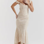 Modinzi Maxi dress Women’s Lace Corset Maxi Dress – Sleeveless Ruched Hem Evening Gown