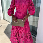 Modinzi Midi dress Women’s Lace Midi Dress – Long Sleeve High Neck Elegant Cocktail Outfit