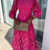 Modinzi Midi dress Women’s Lace Midi Dress – Long Sleeve High Neck Elegant Cocktail Outfit