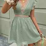 Modinzi Mini Dress Green / 8 (S) Women’s Lace-Trim Mini Dress – V-Neck Short Sleeve A-Line Summer Dress