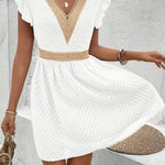 Modinzi Mini Dress White / 8 (S) Women’s Lace-Trim Mini Dress – V-Neck Short Sleeve A-Line Summer Dress