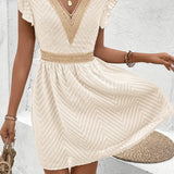 Modinzi Mini Dress Women’s Lace-Trim Mini Dress – V-Neck Short Sleeve A-Line Summer Dress