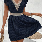 Modinzi Mini Dress Women’s Lace-Trim Mini Dress – V-Neck Short Sleeve A-Line Summer Dress