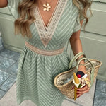 Modinzi Mini Dress Women’s Lace-Trim Mini Dress – V-Neck Short Sleeve A-Line Summer Dress