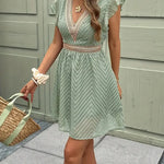 Modinzi Mini Dress Women’s Lace-Trim Mini Dress – V-Neck Short Sleeve A-Line Summer Dress