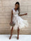Modinzi Mini Dress white / 8 (S) Women’s Lace Tulle Cocktail Dress – V Neck Tiered Ruffle Party Dress
