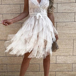 Modinzi Mini Dress Women’s Lace Tulle Cocktail Dress – V Neck Tiered Ruffle Party Dress