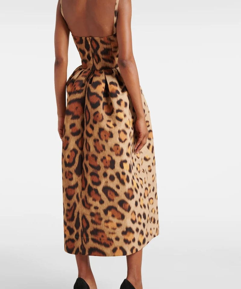 Modinzi Midi dress Women’s Leopard Print Corset Midi Dress – Spaghetti Strap Fit & Flare