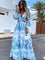 Modinzi Maxi dress light blue / 8 (S) Women’s Long Sleeve Maxi Dress – Boho Cut-Out V-Neck Tiered Gown