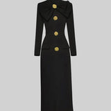 Modinzi Midi dress Women’s Long Sleeve Midi Dress – Gold Button Detail with Statement Bow