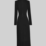 Modinzi Midi dress Women’s Long Sleeve Midi Dress – Gold Button Detail with Statement Bow