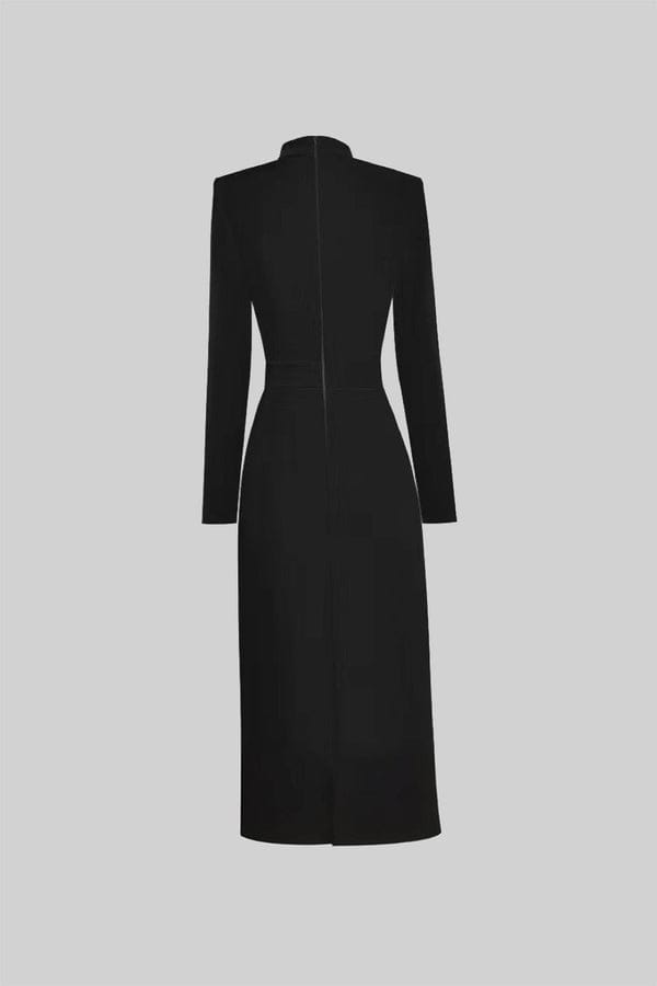 Modinzi Midi dress Women’s Long Sleeve Midi Dress – Gold Button Detail with Statement Bow