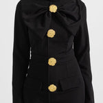 Modinzi Midi dress Women’s Long Sleeve Midi Dress – Gold Button Detail with Statement Bow