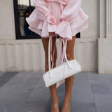 Modinzi Mini Dress Women’s Long Sleeve Mini Dress – Belted Waist with Floral Detail