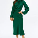 Modinzi Midi dress Green / 8 (S) Women’s Long Sleeve Satin Midi Dress – High Neck Elegant Evening Dress
