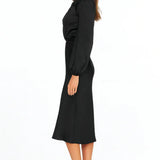Modinzi Midi dress Women’s Long Sleeve Satin Midi Dress – High Neck Elegant Evening Dress