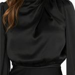 Modinzi Midi dress Women’s Long Sleeve Satin Midi Dress – High Neck Elegant Evening Dress