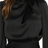 Modinzi Midi dress Women’s Long Sleeve Satin Midi Dress – High Neck Elegant Evening Dress