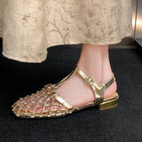 Modinzi Sandals Women’s Mesh T-Strap Flat Sandals – Hollow Out Buckle Design