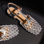 Modinzi Sandals Women’s Mesh T-Strap Flat Sandals – Hollow Out Buckle Design