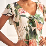 Modinzi Midi dress Women’s Midi Dress – Flutter Sleeve V-Neck with Floral Print
