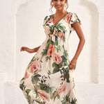 Modinzi Midi dress Women’s Midi Dress – Flutter Sleeve V-Neck with Floral Print